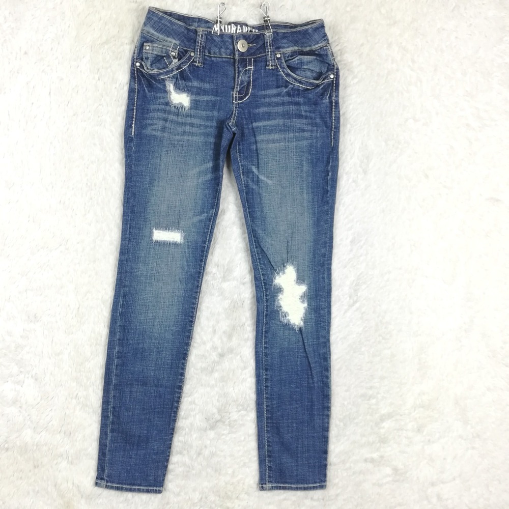 Hydraulic Womens Ultra Super Skinny Blue Denim Patched‎ Medium Wash Mid 5/6